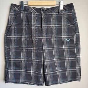 Puma Men's Chino Plaid Golf Shorts USP Dry Bermuda Black/Gray‎ Size 32 Preppy